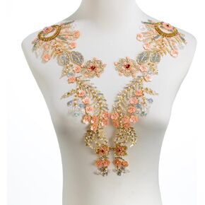 Gold Embroidery Pearl Beaded Sequin Applique, Handmade Sewing Tool for Wedding Dress Gown Bodice Belt Costume Clothing Craft DIY (Gold-5)