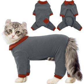 Qlev Cat Pajamas للقطط فقط ، وملابس قطة الشعر اللزجة ، والقطط للقطط بعد الجراحة أنثى الذكور ، والجراحة انتعاش القط بدلة كاملة ، وأزياء القمصية طويلة الأكمام لمنع لعق