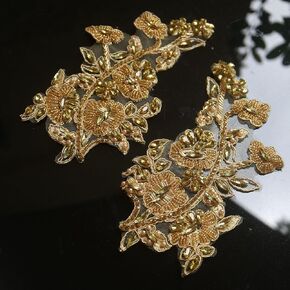 2pc/Pair Luxury Beaded Sequin Golden Silver Flower Embroidery lace Appliques for Wedding Dresses Rhinestone Applique Patches Embroidery lace parches ropa… (Silver)