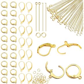 180Pcs No Tarnish Leverback Hooks for Earring Making, stino Hypoallergenic Stainless Steel Jewerly Findings Supplies, Gold & Silver Kit(Gold)