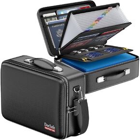 DocSafe Fireproof Document Box with Lock＆Shoulder Strap, Hard-Shell Case File Organizer with Accordion File Folder, Multi-Layer Portable Home Office Travel Safe Storage for Important Documents Laptop