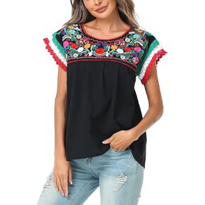 yzxdorwj نساء مكسيكي الدانتيل الدانتيل التقليدي الملون الملون tricolor top mexican day ledence day