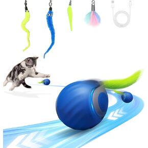 2025 New Upgrade Speedy Tail Cat Toy, Smart Interactive Pet Toys Comes with 4 Tails, Reinforced Version of The Cat Toys Balls, Two Speed Adjustment (Blue)