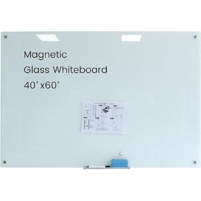 Glass Magnetic White Board – 60 x 40 Inches Dry Erase Glass Whiteboard for Wall, Large Wall Mounted Glass Board for School, Office and Home