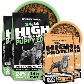 Bully Max Puppy Growth Bundle - High-Protein Lamb & Rice Dry Food (10 lb, 2 x 5 lbs.) + Dehydrated Chicken Wet Food (4 lb. Dry, Makes 11 lb. Wet) - All-Breed Nutrition for Healthy Growth & Development