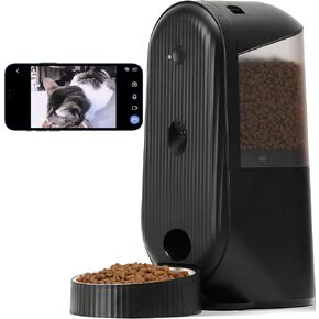 FUKUMARU Automatic Cat Feeder, 2 in 1 Automatic Pet Feeders with Camera and Audio, Support DIY Meals and Timed Control WiFi Cat Food Dispenser, Suit for Cat and Dog