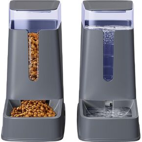 2 Packs Automatic Cat Feeder and Waterer, Gravity Dog Food and Water Dispenser Set for Small Medium Big Pets Cats Dogs Puppy Kitten, 1 Gallon x 2