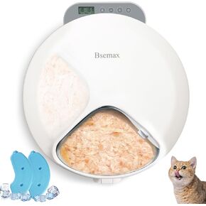 Automatic Cat Feeder Wet Food, 4 Meal Cordless Pet Wet&Dry Food Dispenser, Refrigerated Container with 2 Ice Packs, Whisker Friendly Intelligent Cat Bowl, Auto Feeder with Programmable Timer