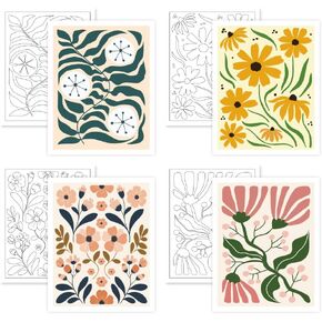 4 PCS زهرة موضوع قماشية مسبقة للطلاء للبنات أطفال ， 8 "× 10" قماش مطبوع مسبقًا للسيدة ، ألواح القماش PredRawn Canvas Art Paint Art