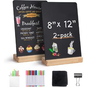 SELEAD Small Chalkboard Words Sign - 2 Pack 8x12 Inch Tabletop Decorative Chalk Board with Wooden Stand, Double-Sided Erasable Message Menu Board for Food, Store, Business, Wedding