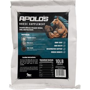 ملحق Apolo's Premium Horse - بذور الكتان ، Quinaa & Chia | صيغة طبيعية عالية المغذيات | يدعم الهضم ، معطف اللمعان والطاقة | غير المعدلة وراثيا ، خالية من الغلوتين | حقيبة 10 رطل