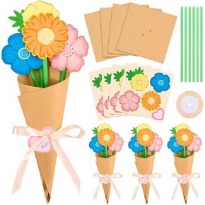 24 PCS عيد الأم الحرف اليدوية DIY Paper Flower Bouquet Make Your Flower Boudquet Mothers Flowers Making Kit for School School Class -Home Active Sugfer (Style1)