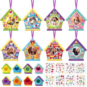 Dianelhall 24 Sets Mother's Day Picture Frame Craft Kit Love You Mom Photo Crafts Spring House Picture Frame Gift with Stickers for Spring Mother's Day Classroom Holiday Party Activities (Home)
