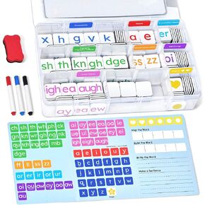 joycat phonics tiles tiles-265 الحروف الأبجدية ، مجموعة الحروف المغناطيسية مع مجلد بناء الكلمات وعلبة التخزين ، مدمن مخدرات على الصوتي