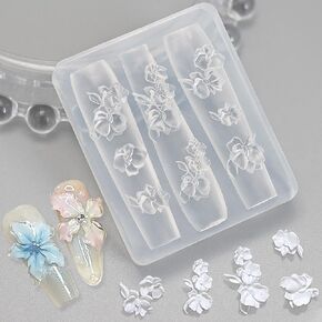 Flower Silicone Nail Molds 3D Flowers Nail Art Mold Carving Template Floral Nail Silicone Mold Resin Molds Flower Nail Charms Nail Design Nail Mold Nail Decor Nail Tools Nail Supplies Nail Accessories