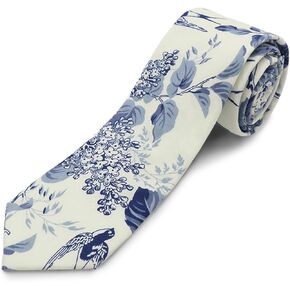 Cotton Floral Ties for Men 2.76" Men's Skinny Tie Linen Flower Printed Neck Tie for Wedding Dating Party