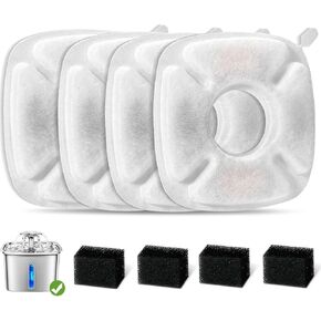 32 Pcs Cat Water Fountain Replacement Filters- 16 Pack Cat Fountain Filters with 16 Pack Pre-Filter Sponges, Pet Fountain Filter Fit for 95oz/2.8L Automatic Pet Fountain Cat Water Fountain