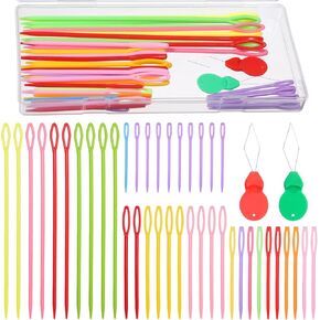 42Pcs Plastic Needle with Large Eye,Canvas Needles Large Eye Yarn Needle with Threader and Box Sewing Needles for Crochet DIY Sewing Handmade Crafts Knitting (4 Sizes)