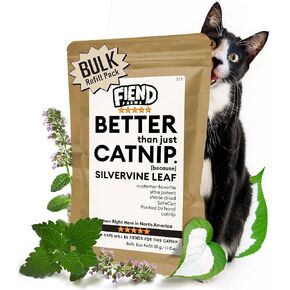 Fiend Catnip + Silvervine للقطط والقطط المعززة مع كرمة فضية طيبة-حزمة صغيرة ⅓ كوب (11g) المقطوعة المقطوعة المقطوعة المقطعة للقطعة الراقية-فائقة القوية ، أمريكا الشمالية ، إلى الأمام ، قم بإنشاء وحش!