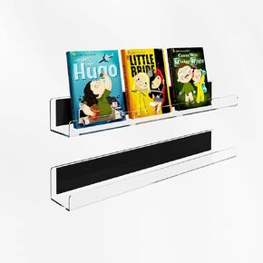 OPPS Magnetic Book Shelf for Whiteboard: Acrylic Book Display Shelf مع قدرة امتزاز قوية ، حامل كتاب مغناطيسي 2 Pack Magnetic Book for Revrigerator Classroom Office Kids (White)