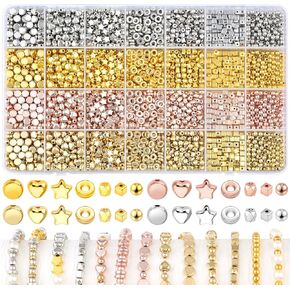 2420pcs متنوعة من حبات الفواصل الذهبية ، Shine CCB Round Heart Star مسطحة للخرز وخرز رسائل لصنع المجوهرات ، وأشكال متعددة حبات صغيرة أكريليك مصممة لصياغة DIY （الذهب والفضة والذهبية وردة الذهب و KC الذهب）