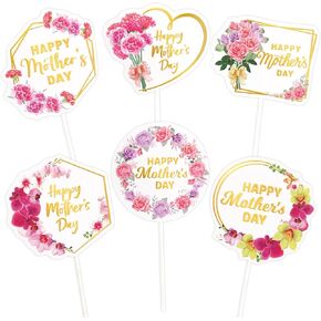 Happy Mothers Day CupCake Toppers 24PCS Best Mom Ever Floral Cake Topper Mother’s Day Cake Decorations Mother Birthday Party Decorations Supplies