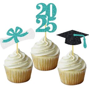 Graduation Cupcake Toppers Grad Party Decoration Food Picks Congrats Glitter Diploma Cap School Colors Supplies 24 PCS Purple Gold