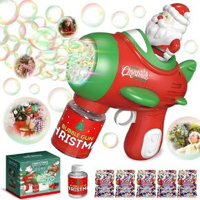 ROHSCE Christmas Bubble Machine Gun for Kids, Christmas Outdoor Bubbles Toy Automatic Bubble Maker Gun with Colorful Lights & Bubble Solution for Kids Birthday Gift 3 4 5 6 Year Old