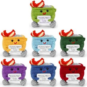 Megele 7pcs Emotional Support Dumpster Fire Gift Set Handmade Crochet Desk Accessories Room Decor Funny Gifts for Women Men Friends Coworkers Birthday Dumpster Fire Ornament