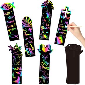 Cy2Side 60pcs مرجعية للخدش الدينية للأطفال ، DIY Crosses Rainbow Color Card Card Craft Kits for Kids Christian Sunday School Church ، Easter Magic Art Projec