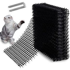 20pcs 8 x 6 Inch Anti Cat Spikes, Cat Scat Mat with Spikes with 20 U-Shaped Pegs, Plastic Cat Deterrents for Gardens, Fence
