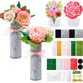 AmazingSpark 2 Sets DIY Felt Flower Vase Craft Kit for Mom, Mother's Day Gifts Handmade Felt Bouquet Kit with Instructions, Beginner-Friendly Art & Craft Set for Home Décor, Room & Desktop Decoration