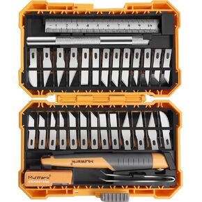 MulWark 16pc Precision Craft Hobby Utility Art Exacto Knife Set-Sharp Razor Knives Tool for Architecture Modeling, Scrapbooking, Felt&Wood&Leather Working