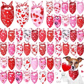 Kigeli 50 Pcs Valentines Dog Bandanas Bulk Heart Bandanas Bibs Triangle Dog Scarf Kerchief Set Puppy Bandanas with Heart Patterns for Valentines Day Pet Costume Accessories(25.6 x 17.7 x 17.7 Inch) in Kuwait