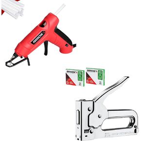 Arrow Mini Hot Glue Gun, Dual Temp Glue Gun Kit with 24Pcs Mini Glue Gun Sticks & Arrow JT21CM Light Duty Staple Gun Kit, Chromed-Steel Manual Stapler, with 2000 Pieces JT21 3/8" Staples
