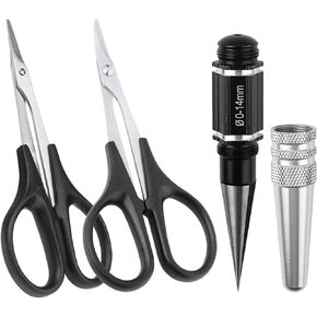RC Body Reamer Hole Puncher 0-14mm w/Sleeve and Curved Scissors & Straight Scissors Set RC Car Body Mounting for RC Car Truck Bodyshell Hobby Repair Tools