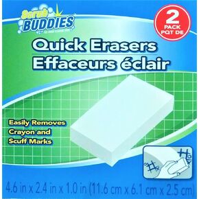 Quick Erasers - 2 Pack - White Vinyl & Plastic Rectangular ERASER - Easily Removes Crayon & Scuff Marks, Stains & Smudges - Shines Chrome, Brass & Copper