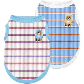 2 Pack Striped Small Dog Shirt Summer Dog Clothes for Girls Female Pink Cat Outfits Sleeveless Stretchy Puppy Tshirts Lightweight Pet Vest Breathable Doggy Tank Tops Chihuahua Yorkie Clothing