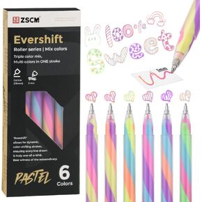 6 Pack Mixing of 3 Colors Magic Rainbow Pastel Gel Pens, Larger Capacity Color Changing Pen, Kawaii Fun Pen for Women Girls Doodling Scrapbooking Sketching Journaling, Artist Illustrating