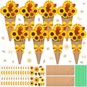 24 PCS Flower Bouquet Craft Kit DIY Motherm Mother Flower Boudquet Craft DIY اصنع ورقة شاكرين للورقة الخاصة بك للمعلم الأمي أنشطة الفصل الدراسي (أسلوب مشرق)