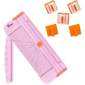 Firbon Pink A4 Paper Cutter Bundle with 5Pcs Replacement Blades, 12 Inch Paper Trimmer with Side Ruler for Scrapbooking, Craft, Coupon, Label, Cardstock
