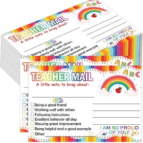 Rainbow Happy Mail Teacher Notes to Parents Classroom Good Behavior Incentive Motivational Cards 50 Pcs Motivational Notes Positive Postcards For Home,Preschool, Kindergarten, Elementary (Color3)