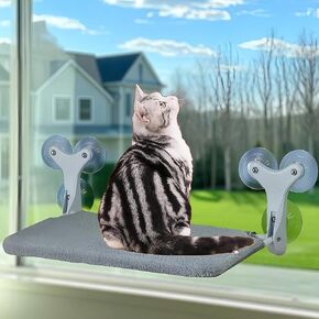 Cat Window Perch with 6 Strong Suction Cups,Indoor Folding Cat Hammock,Solid Cats Bed,Thickened Metal Frame Holds 55 Lbs,Dual-Sided Washable Mat Suitable for All Four Seasons,Gray (Gray, Large)