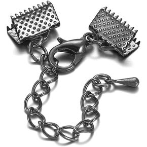 ينتهي Climps Clamps Clamp 20pcs مع مشابك جراد البحر ومشبكات سلك الشريط لسلسلة التمديد ينتهي طرفيًا مسطحًا مع قفل جراد البحر وسلسلة التمديد لصنع المجوهرات ، 10 ملم ، أسود