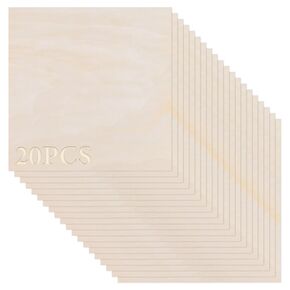 20pcs صفائح باسود باسود 1/8 × 12 × 12 بوصة 3 مم من أوراق الخشب الرقائقي السميك السميك للحرف اليدوية ، وألواح خشب الحجم غير المكتملة لنقش DIY والقطع ، والمعماري ، تلطيخ