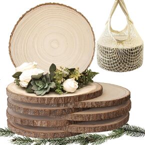 8Pcs 10-12Inch Natural Large Wood Slices for Centerpieces for Tables, Rustic Wooden Slabs, Rounds DIY Craft, Wedding Party Décor, Painting, Unfinished Wood Discs Sanded Smooth Cut Finish