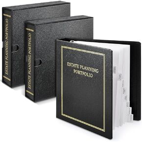2 Pcs Estate Planning Portfolio Binders in Case I Die Organizer with Tabs and Slipcases Black Leather 3 Ring Binders with Index Tabs 11 x 11.8 x 2.4 Inches Heritage Estate Death Planning Organizers