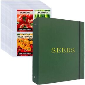 Binder منظم تخزين البذور ، 4 منظم حزم البذور مع 25 حزمة واضحة من الألواح (100 جيوب مع حجم الفتحة 6 "× 4.1") ، كتاب حامل البذور لبطاقة أظرف البذور (A4 Binder)