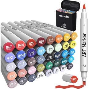 Alcohol Markers Brush Tip, 40 Colors Double Tipped Art Marker Set for Kids and Adult Coloring Books, Journaling, Note Taking, Calligraphy, Drawing, Art Supplies Kit, Brush Chisel