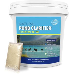 Pond Clarifier Treatment – 12 Packets Natural Pond Water Clear for Outdoor Lakes – Beneficial Enzymes to Improve Water Clarity & Eliminate Odor – Treats Up to 144000 Sq Ft